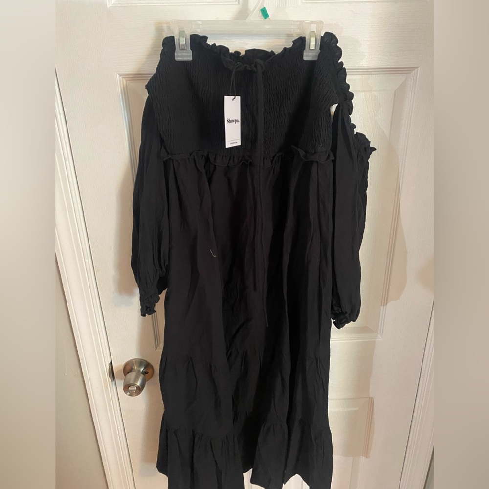 Showpo Black Ruffle Off The Shoulder Midi Dress